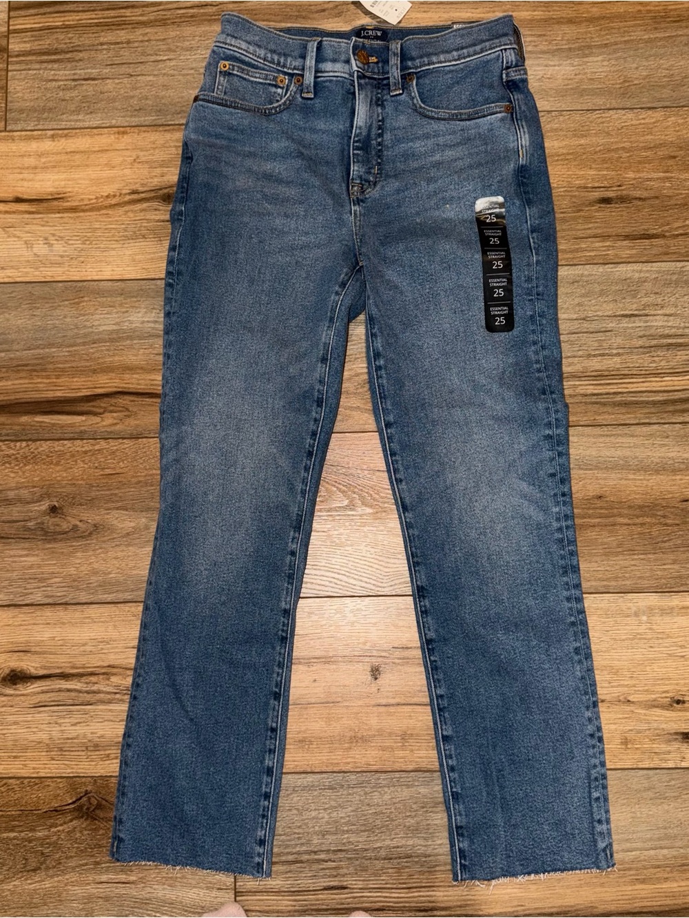 $118 NWT J. Crew Med Blue 25 Essential Straight Ankle AllDay Stretch Raw Hem NEW
